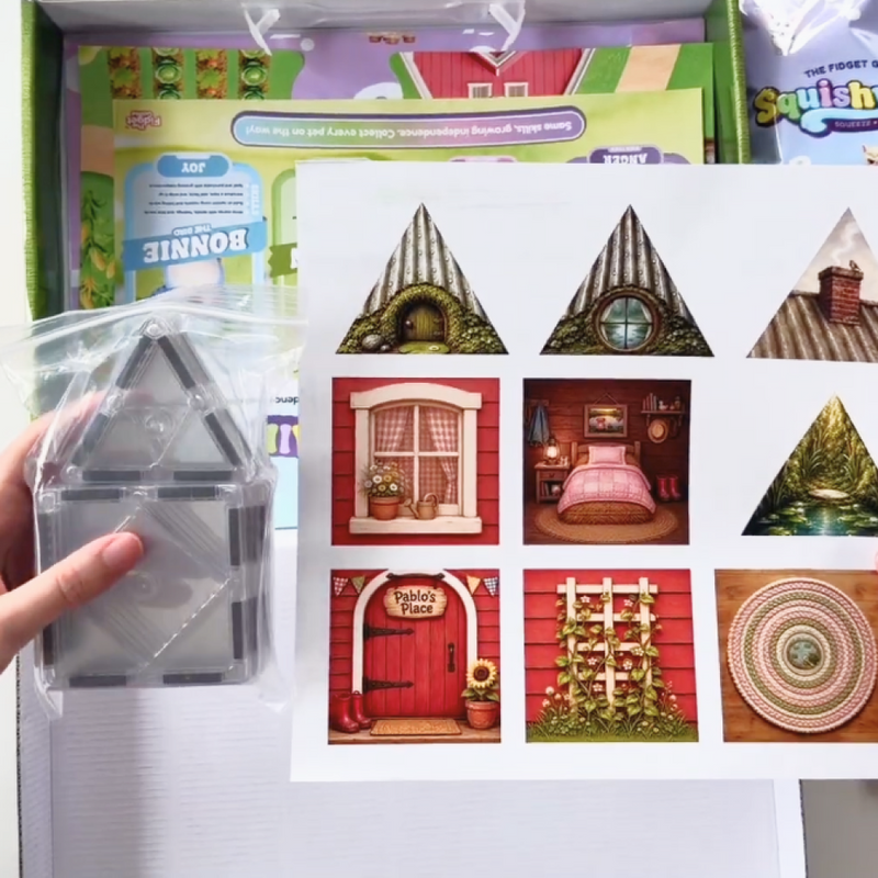Build! Snap together your magnetic Squishy home.